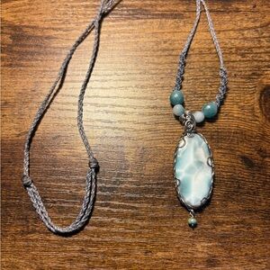 Handcrafted Blue and White Oval Larimar Pendant Necklace - Artisan Women Jewelry